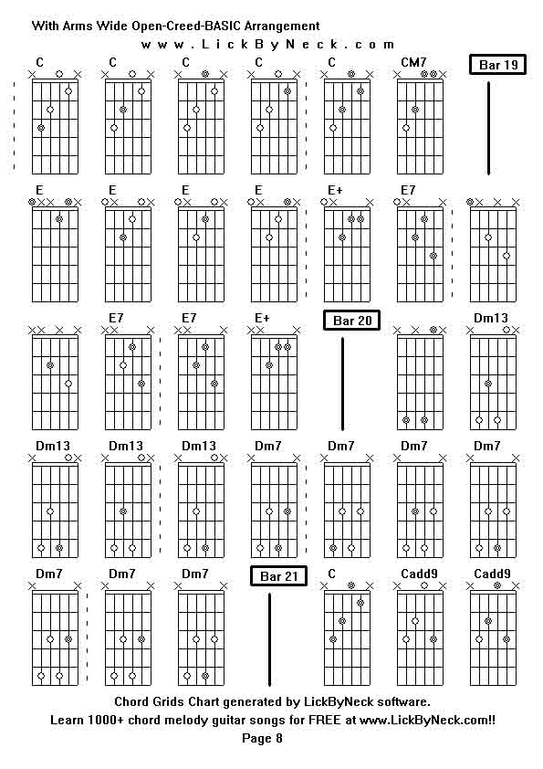 Chord Grids Chart of chord melody fingerstyle guitar song-With Arms Wide Open-Creed-BASIC Arrangement,generated by LickByNeck software.